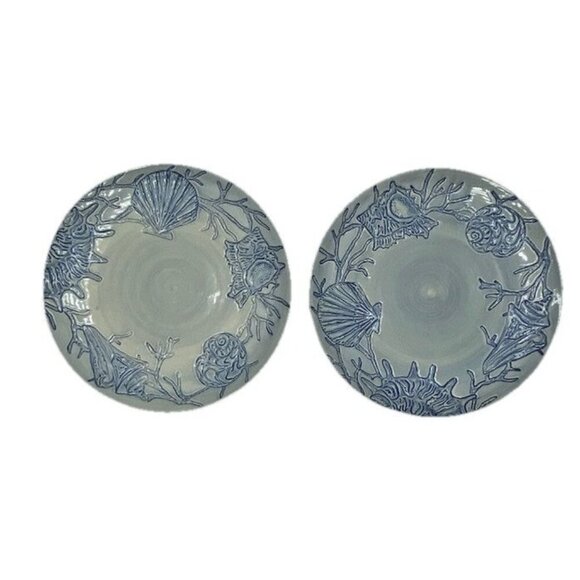 Pottery Barn Other - Pottery Barn Salad Plate Dessert Blue Shell Ocean Beach Coastal Coral  8" Lot 2